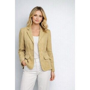 Donna Karan NY 100% Linen Blazer Women Size 6 Khaki Tailored